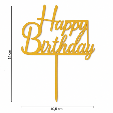 „Happy Birthday“ Caketopper mit Rahmen – goldene Torten Deko