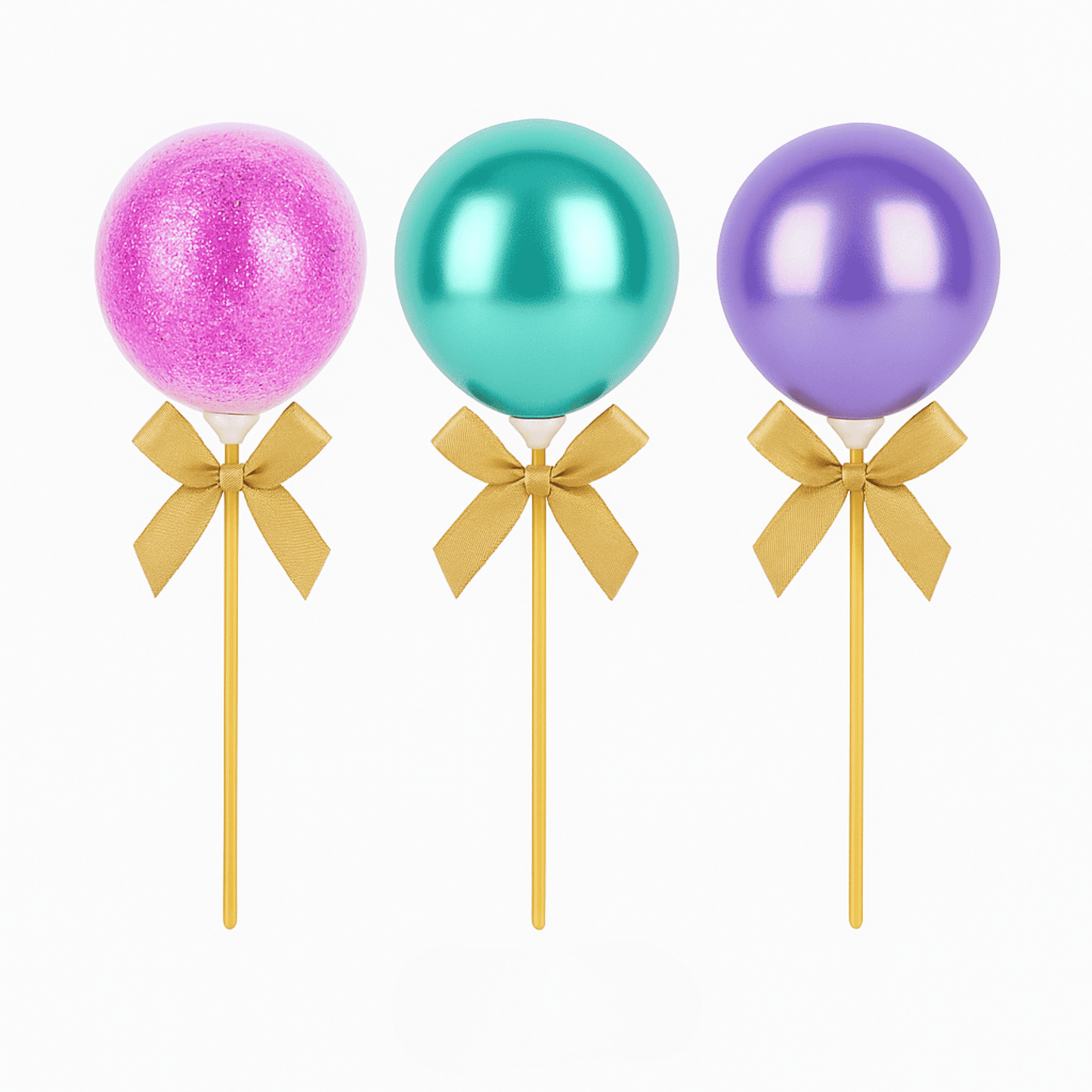 Ballon Caketopper Rosa & Pink – Mini Luftballons mit Stäben & Schleifen für Geburtstag, Babyparty & Tortendeko