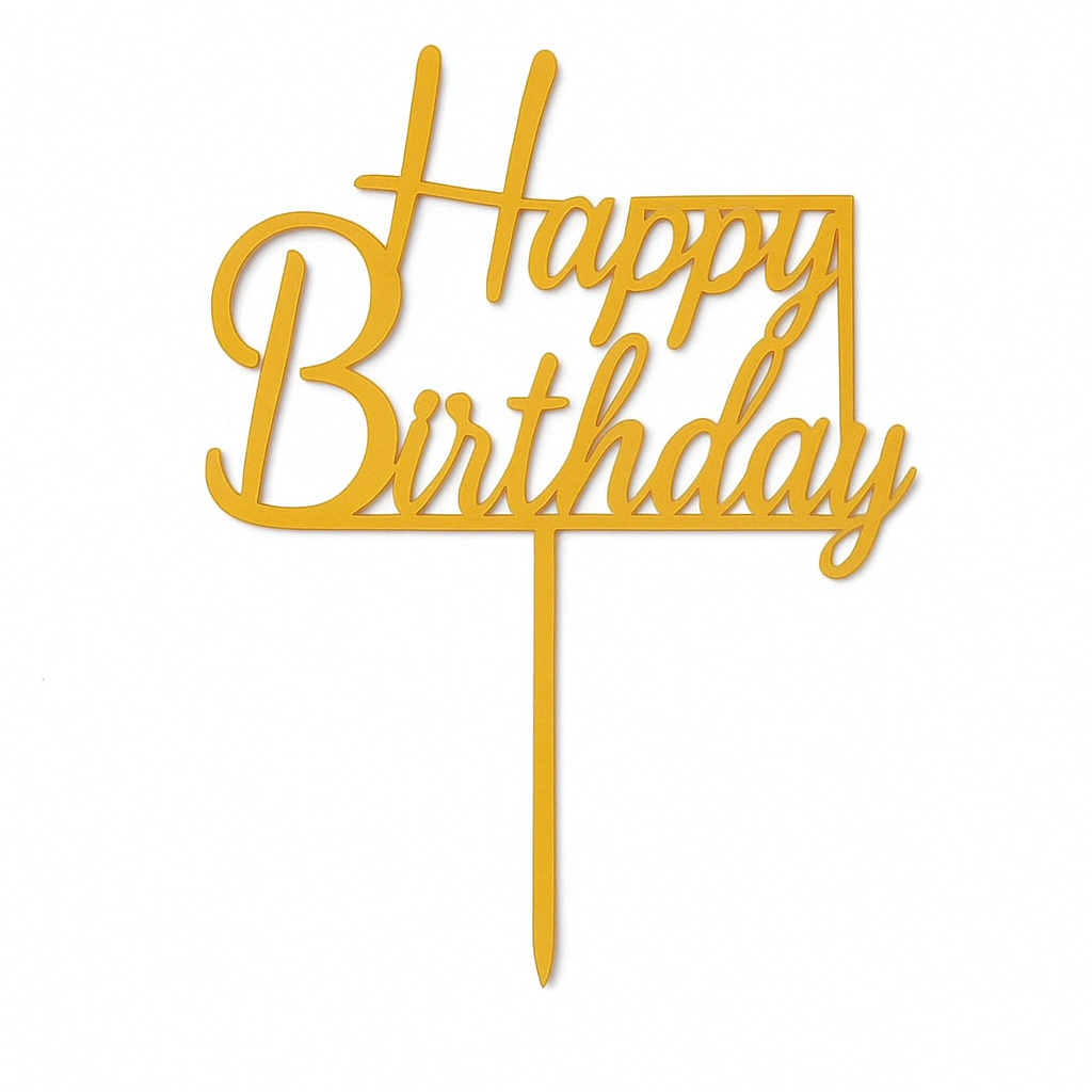 „Happy Birthday“ Caketopper mit Rahmen – goldene Torten Deko für elegante Feiern