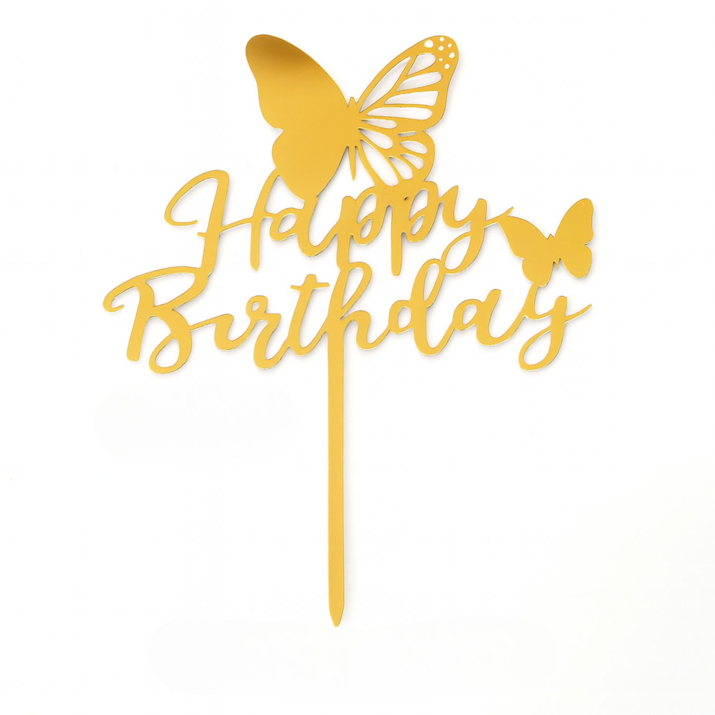 Goldene „Happy Birthday“ Torten Dekoration mit Schmetterlingen – 10,5 cm x 13,3 cm für Geburtstagsfeier & Jubiläum
