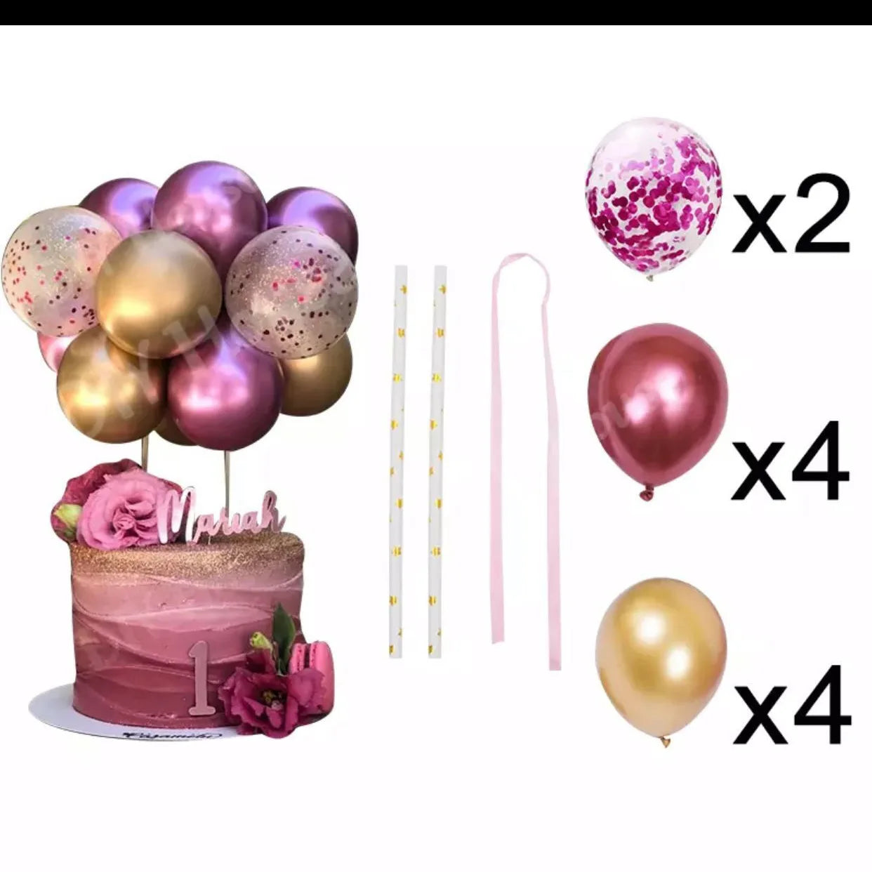 Ballon-Torten Dekoration Set – 10 Stück (je 12,7cm) nach Wahl in Gold, Roségold, Blau & Pink für Geburtstag, Hochzeit & Jubiläum