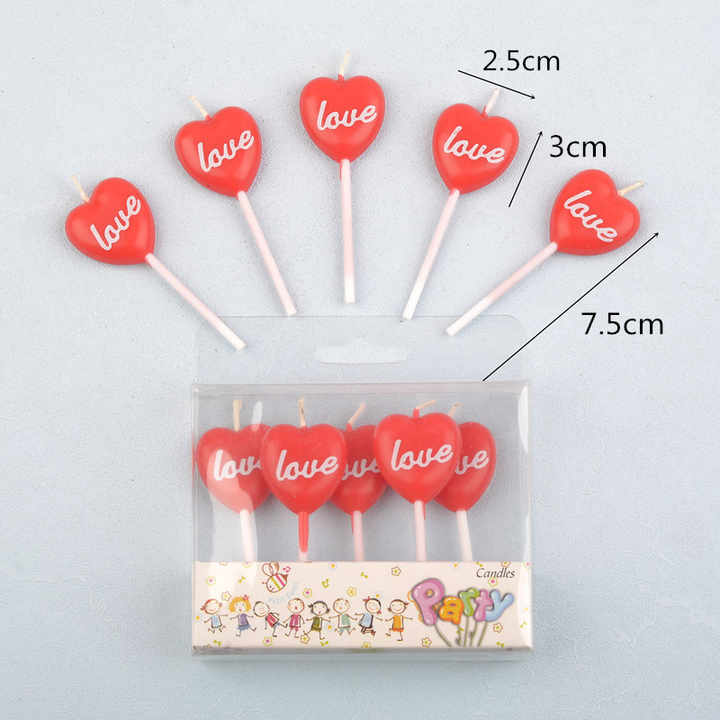 „Love“-Herzkerzen – Romantische Tortendeko im 5er-Set – Perfekt für Valentinstag, Hochzeit & Jahrestage