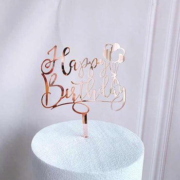 Happy Birthday Caketopper Gold mit Ballons – Acryl Tortenstecker für Geburtstag, Kinderparty & elegante Deko