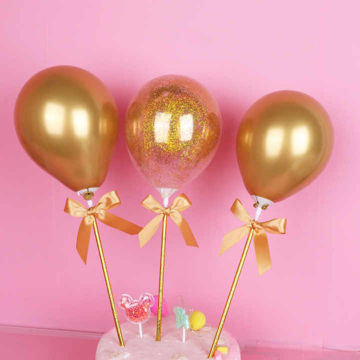 Ballon Caketopper Rosa & Pink – Mini Luftballons mit Stäben & Schleifen für Geburtstag, Babyparty & Tortendeko