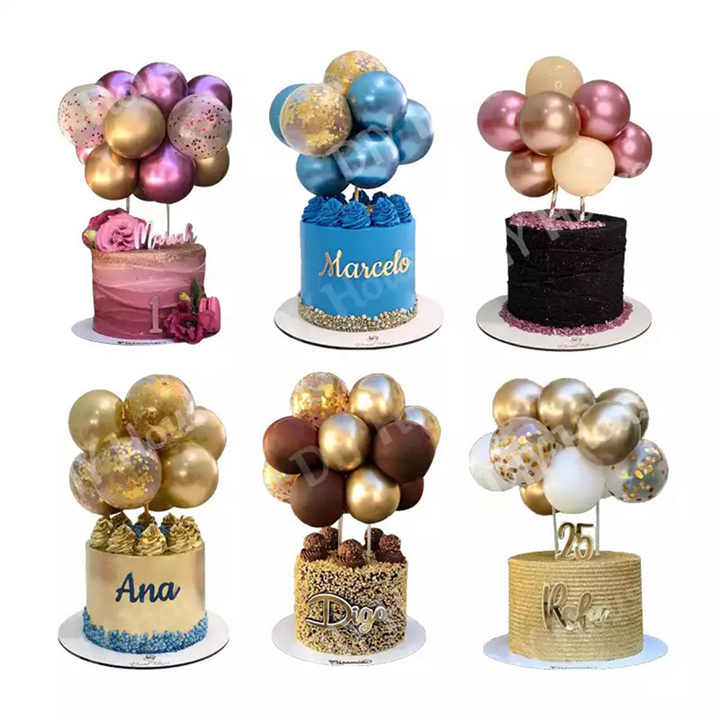Ballon-Torten Dekoration Set – 10 Stück (je 12,7cm) nach Wahl in Gold, Roségold, Blau & Pink für Geburtstag, Hochzeit & Jubiläum