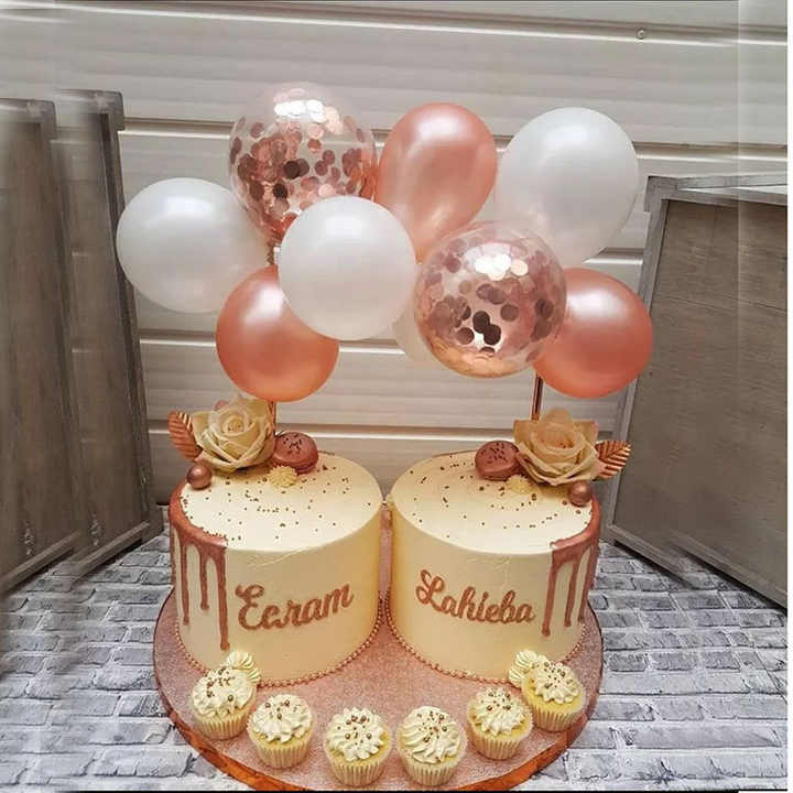 Ballon-Torten Dekoration Set – 10 Stück (je 12,7cm) nach Wahl in Gold, Roségold, Blau & Pink für Geburtstag, Hochzeit & Jubiläum