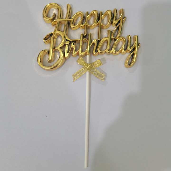 „Happy Birthday“ Torten Dekoration – Glänzende Farben mit Schleife in Gold, Pink & Blau für Geburtstagsfeier & Jubiläum