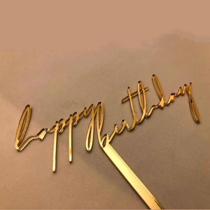 „Happy Birthday“ Caketopper – Elegante Goldoptik mit feiner Schreibschrift