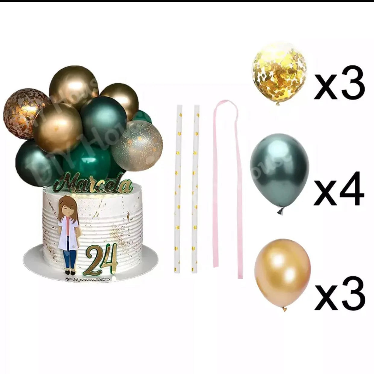 Ballon-Torten Dekoration Set – 10 Stück (je 12,7cm) nach Wahl in Gold, Roségold, Blau & Pink für Geburtstag, Hochzeit & Jubiläum
