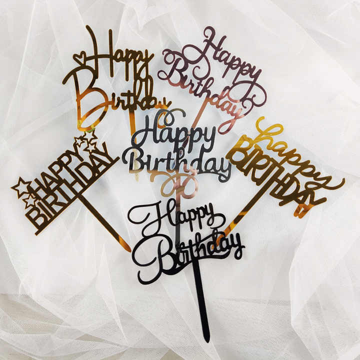 „Happy Birthday“ Caketopper – Goldene Torten Deko mit Sternen für festliche Anlässe
