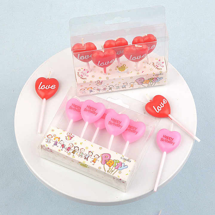 „Love“-Herzkerzen – Romantische Tortendeko im 5er-Set – Perfekt für Valentinstag, Hochzeit & Jahrestage