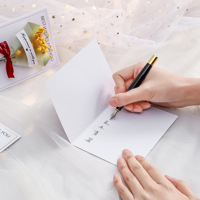 Grußkarte mit Mini-Blumenstrauß – 3D Klappkarte mit Kunstblumen & Schleife für Geburtstag, Valentinstag, Hochzeit & besondere Anlässe