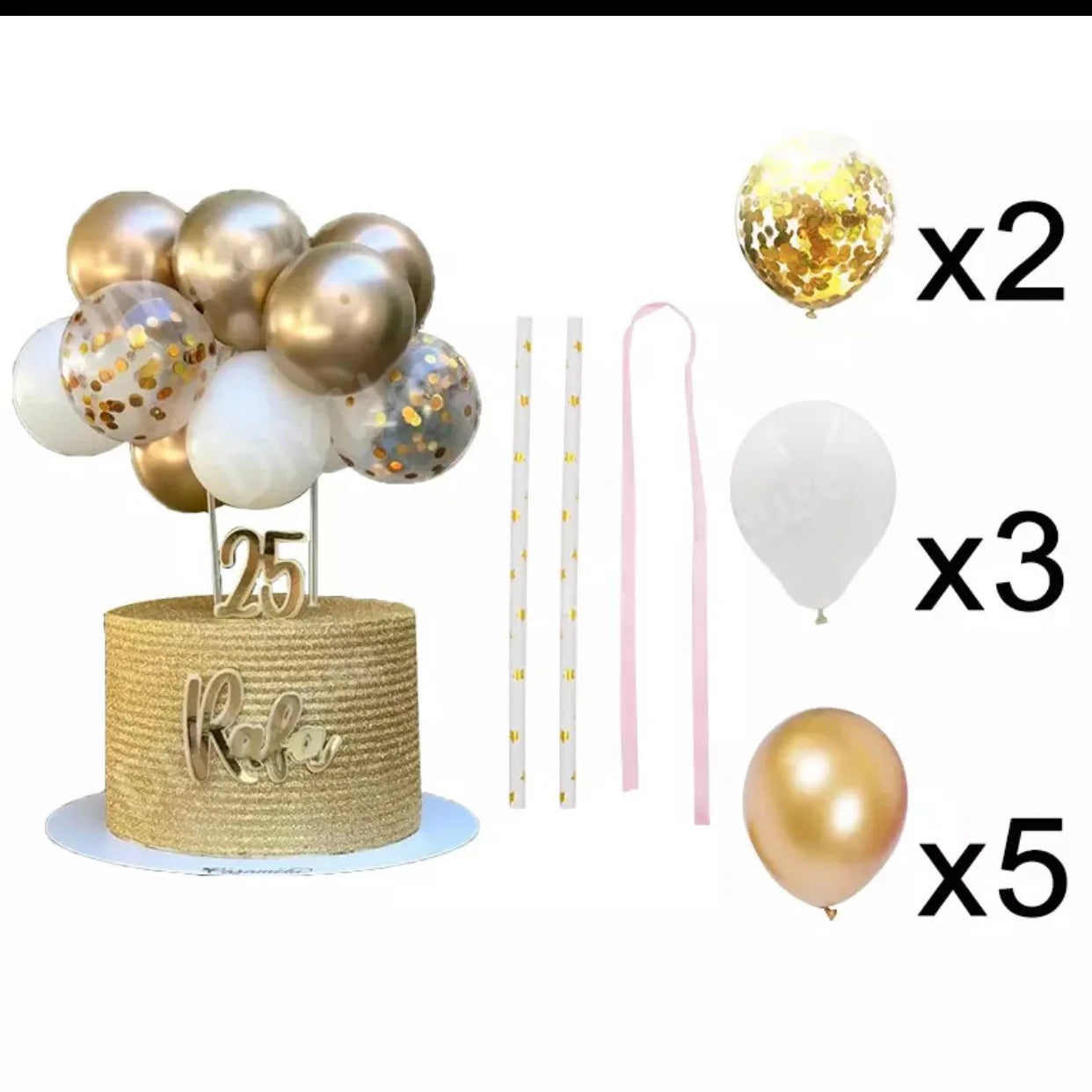 Ballon-Torten Dekoration Set – 10 Stück (je 12,7cm) nach Wahl in Gold, Roségold, Blau & Pink für Geburtstag, Hochzeit & Jubiläum