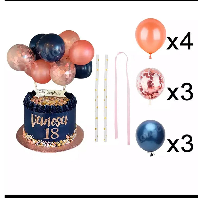 Ballon-Torten Dekoration Set – 10 Stück (je 12,7cm) nach Wahl in Gold, Roségold, Blau & Pink für Geburtstag, Hochzeit & Jubiläum