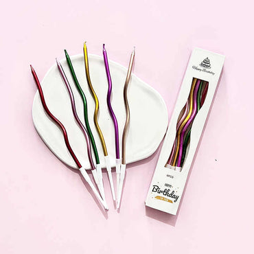 Geburtstagskerzen gebogen in Metallic-Farben – 6 Stück für Kuchen & Feier