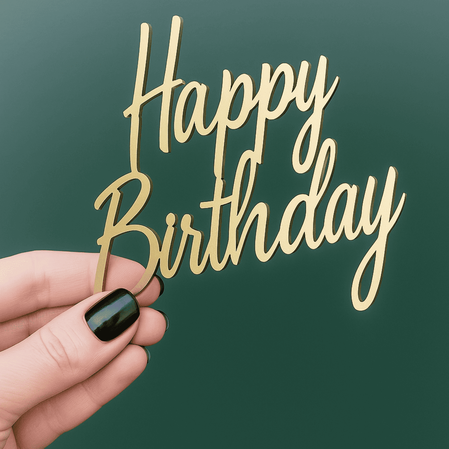 „Happy Birthday“ Caketopper – vertikales Design aus Spiegelgold
