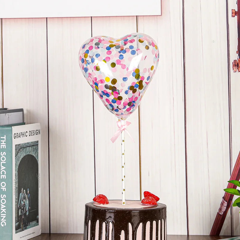 Caketopper Herz Ballon Gold Konfetti – Romantische Tortendeko für Hochzeit, Verlobung, Valentinstag & Geburtstag