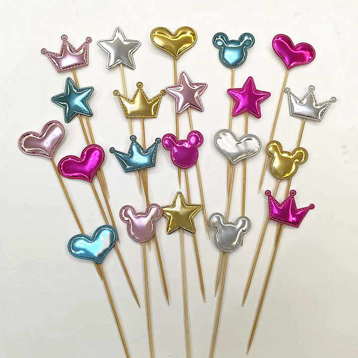 Bunte Tortenstecker – Herz, Stern, Krone & Mickey für Kindergeburtstag, Prinzessinnen Party & besondere Anlässe