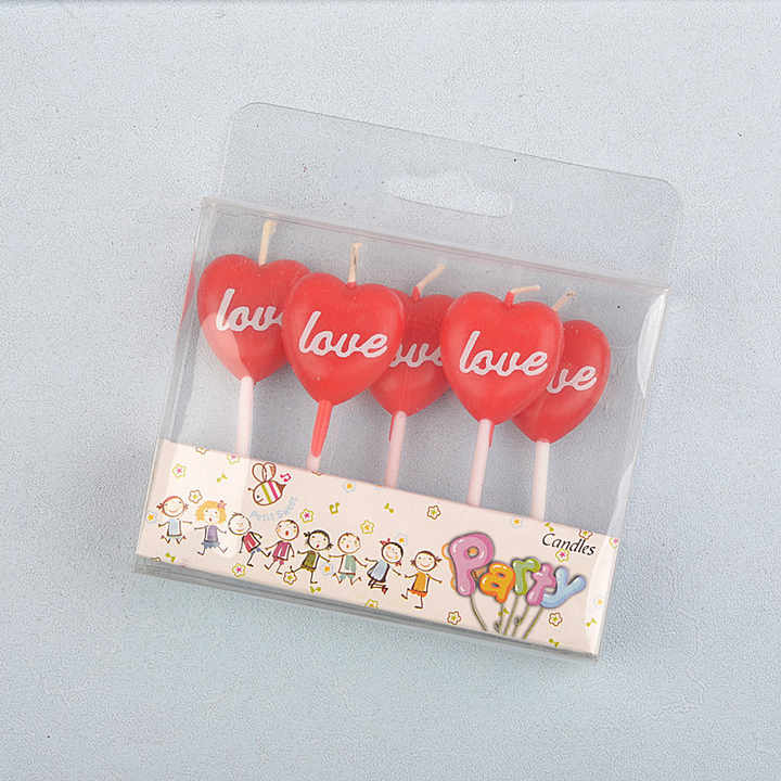 „Love“-Herzkerzen – Romantische Tortendeko im 5er-Set – Perfekt für Valentinstag, Hochzeit & Jahrestage