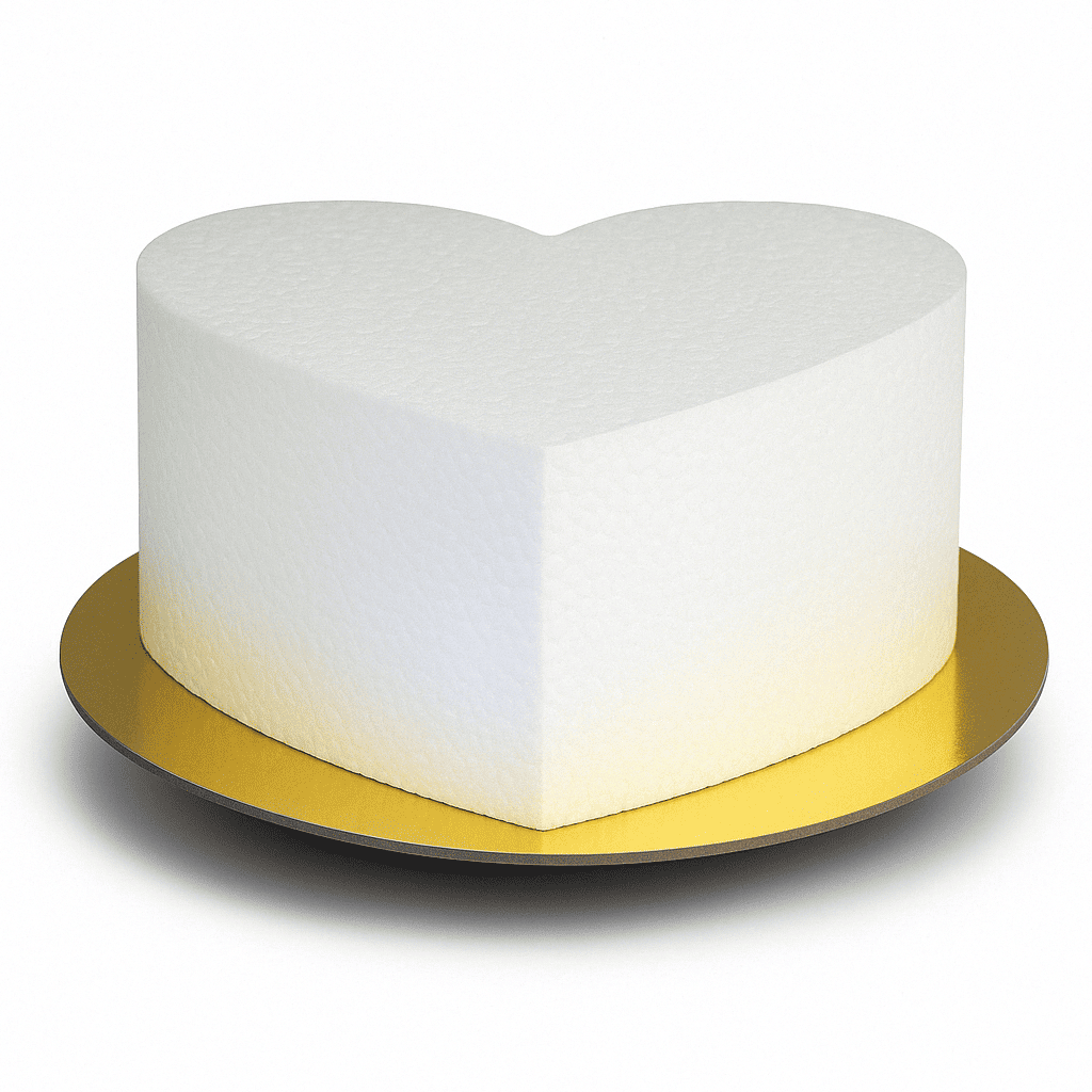 Styropor Herzform – 16 x 14,2 x 7,5 cm – mit goldenem Boden Ø 20 cm – inkl. Klebeband – LA LILEYN – Made in Germany
