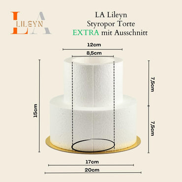 Styropor-Torte 2-stöckig mit Ø 8,5 cm Aussparung für Flaschen, Blumen & mehr – inkl. doppelseitigem Klebeband & goldenem Boden – ideal zum Basteln & als kreatives Geschenk!