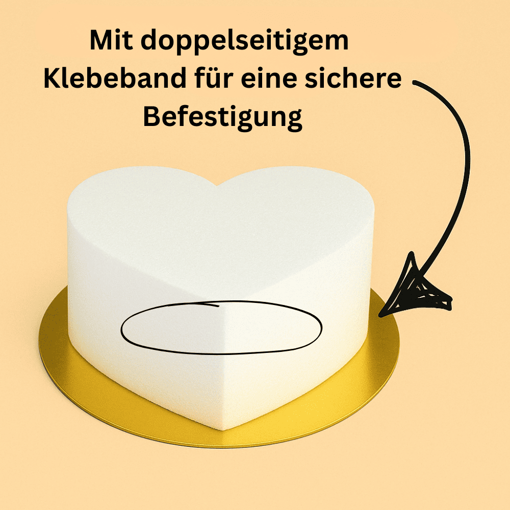 Styropor Herzform – 16 x 14,2 x 7,5 cm – mit goldenem Boden Ø 20 cm – inkl. Klebeband – LA LILEYN – Made in Germany