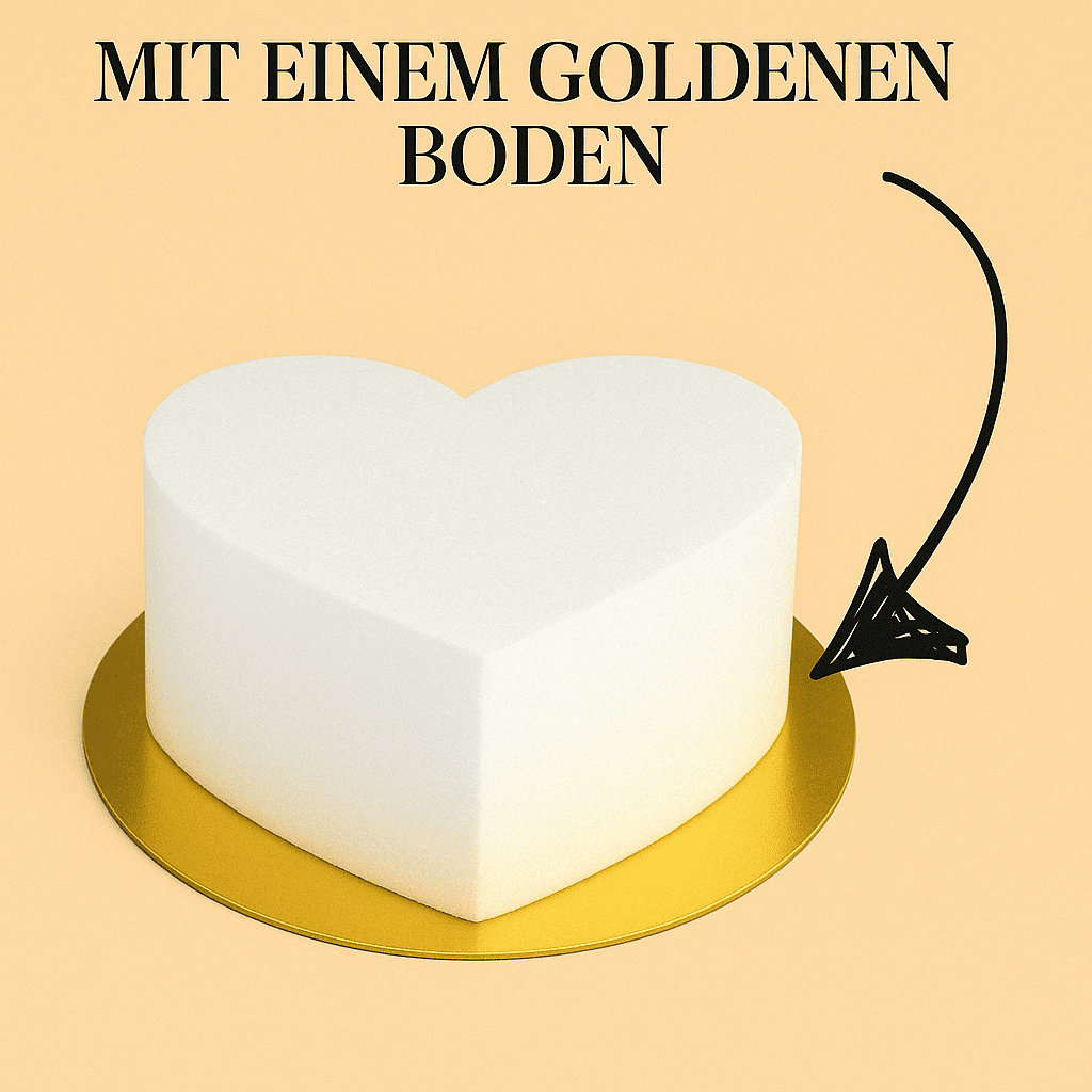 Styropor Herzform – 16 x 14,2 x 7,5 cm – mit goldenem Boden Ø 20 cm – inkl. Klebeband – LA LILEYN – Made in Germany