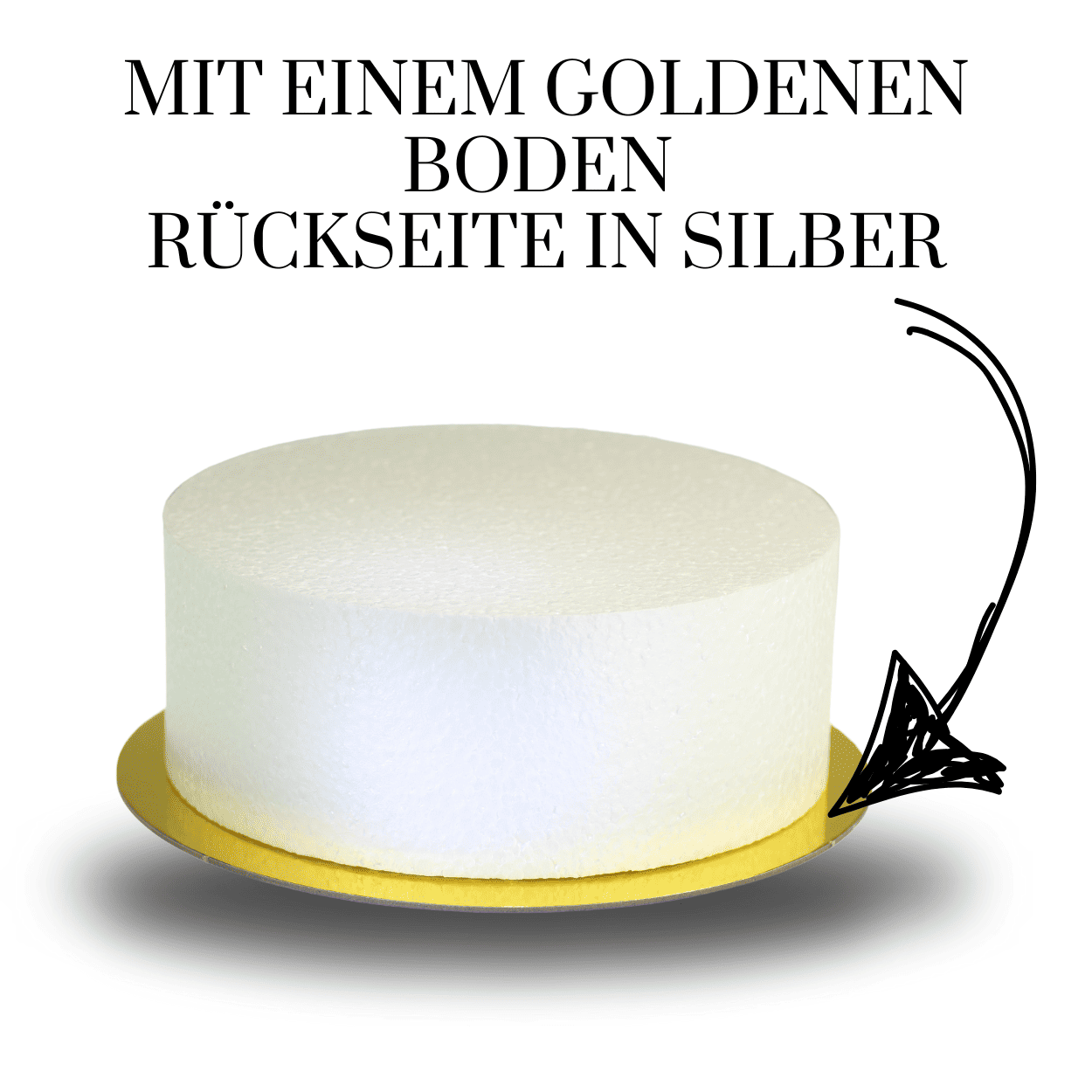 Einstöckige Styropor - Torte Ø 22 cm - mit goldenem Boden