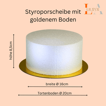 Einstöckige Styropor - Torte Ø 16 cm - mit goldenem Boden