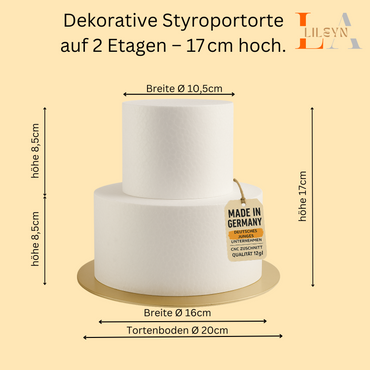 Styropor Torte 2-stöckig – Ø 16 & 10,5 cm mit goldenem Boden