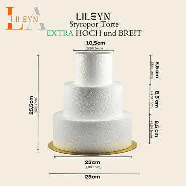 3-stöckige Styroportorte Ø 25 cm mit gold/silber Boden