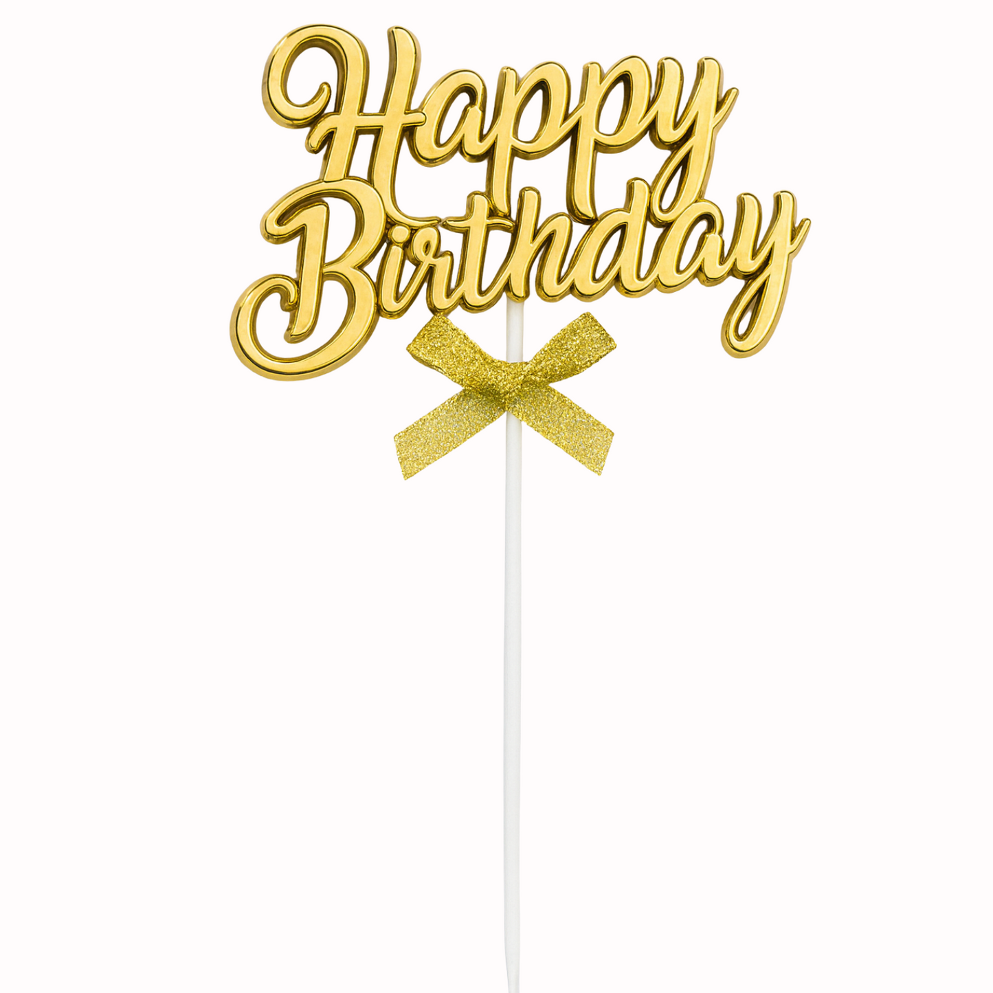 „Happy Birthday“ Torten Dekoration – Glänzende Farben mit Schleife in Gold, Pink & Blau für Geburtstagsfeier & Jubiläum