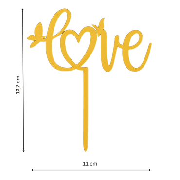 Love Caketopper Gold Acryl – Herz Tortenstecker mit Schmetterlingen für Hochzeit, Verlobung & romantische Anlässe
