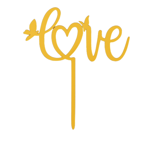 Love Caketopper Gold Acryl – Herz Tortenstecker mit Schmetterlingen für Hochzeit, Verlobung & romantische Anlässe