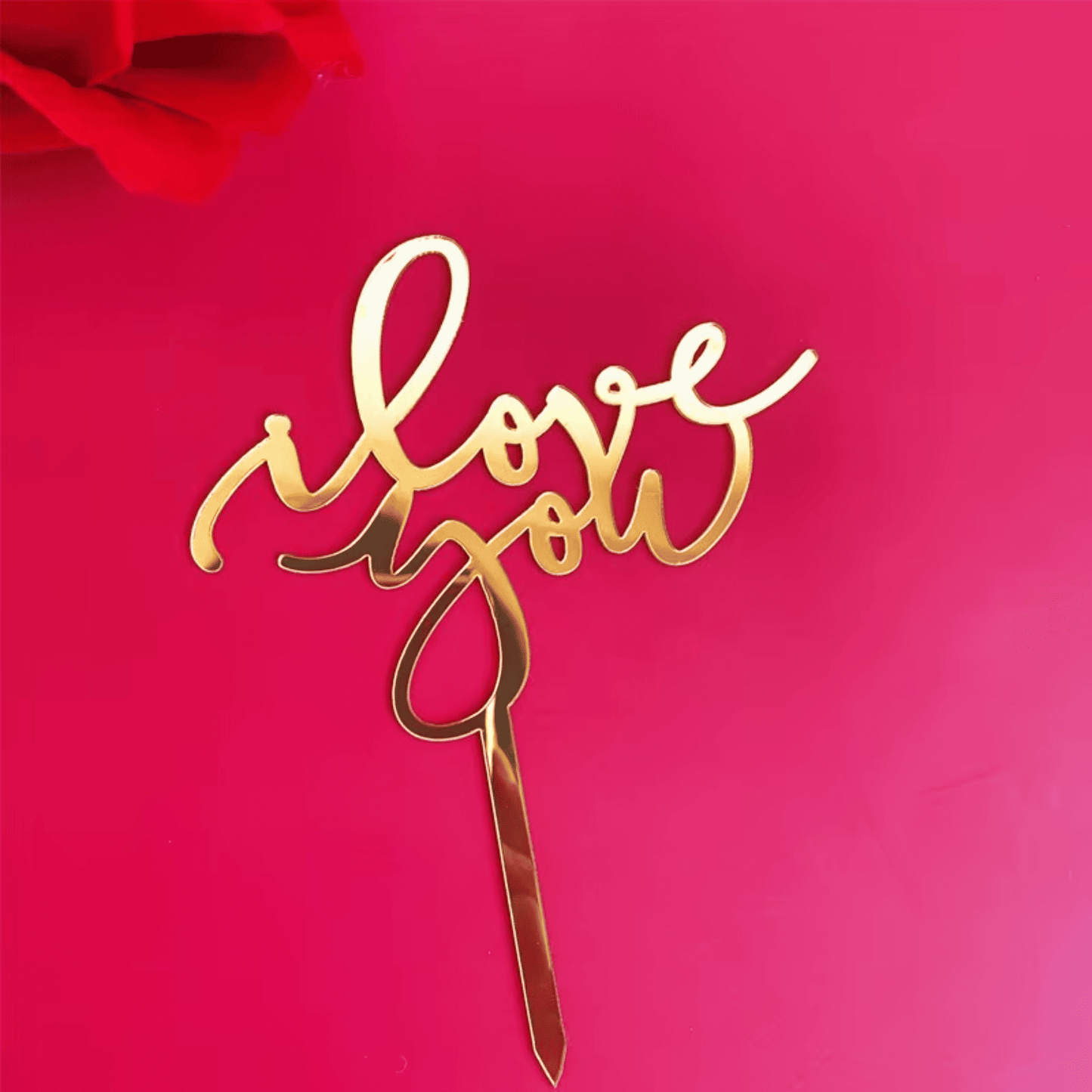 I Love You Caketopper Gold – Acryl Tortenstecker in Schreibschrift für Valentinstag, Hochzeit & romantische Anlässe
