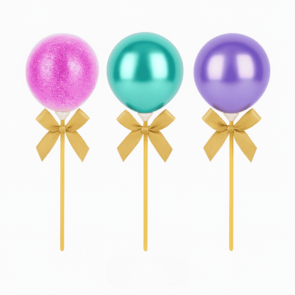 Ballon Caketopper Rosa & Pink – Mini Luftballons mit Stäben & Schleifen für Geburtstag, Babyparty & Tortendeko