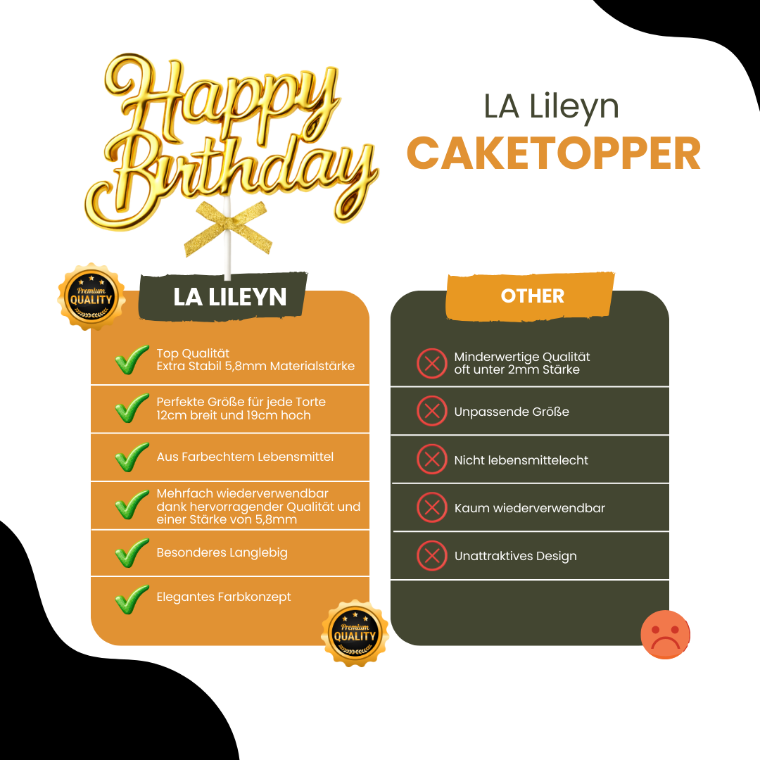 Cake Topper Happy Birthday – Glänzende Farben Gold Pink Blau Tortendeko