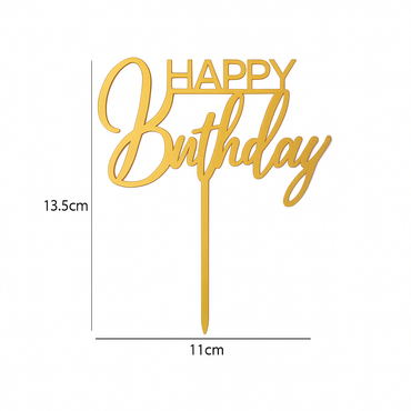 Goldene „Happy Birthday“ Torten Dekoration – 11 cm x 13,5 cm für Geburtstagsfeier & Jubiläum
