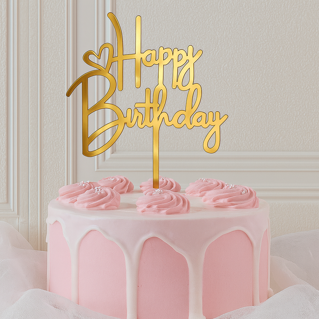 „Happy Birthday“ Caketopper – Goldene Torten Deko mit Sternen für festliche Anlässe