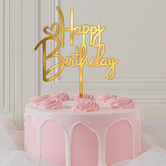 Cake Topper Happy Birthday Gold – Glänzende Tortendeko mit Sternen