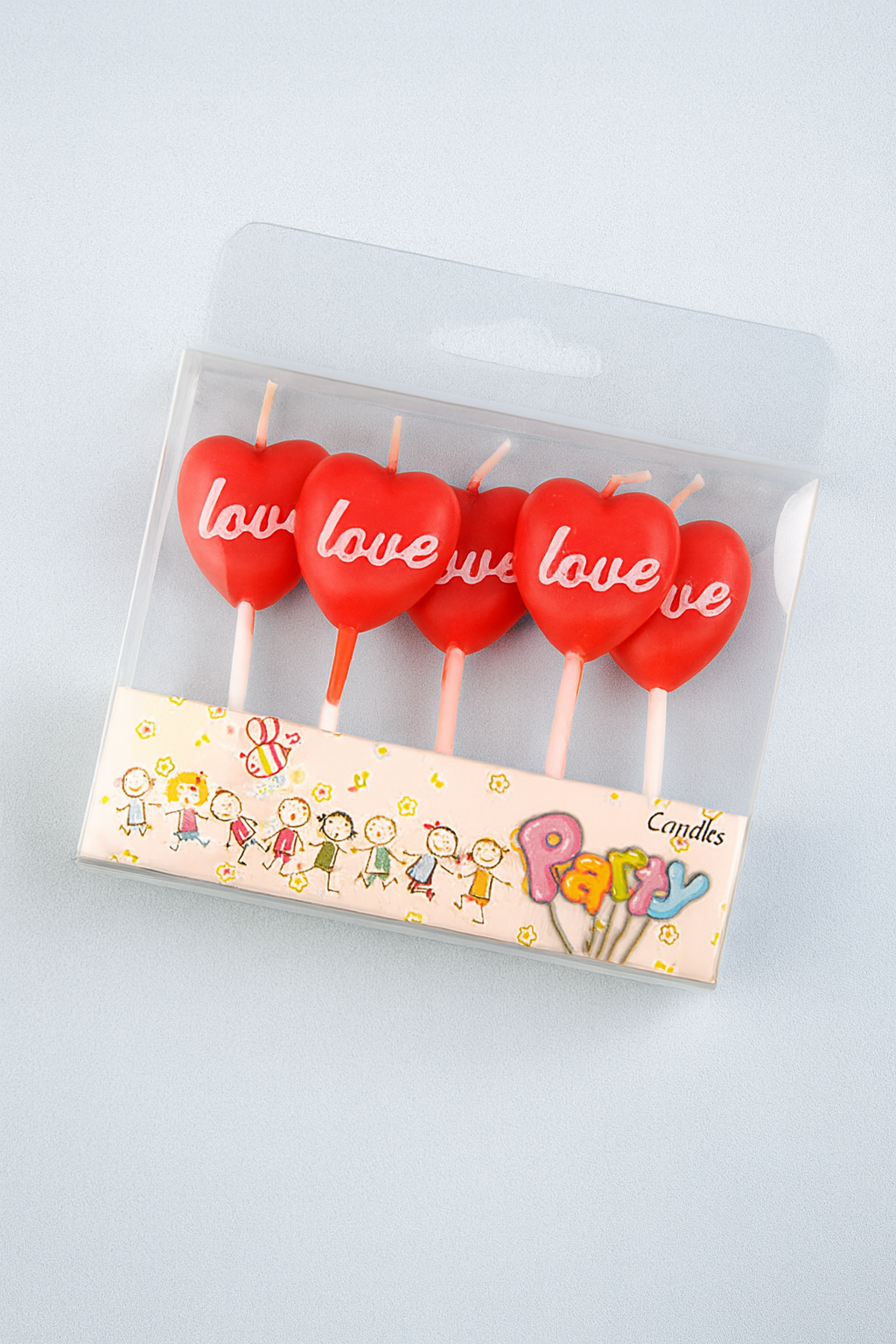 „Love“-Herzkerzen – Romantische Tortendeko im 5er-Set
