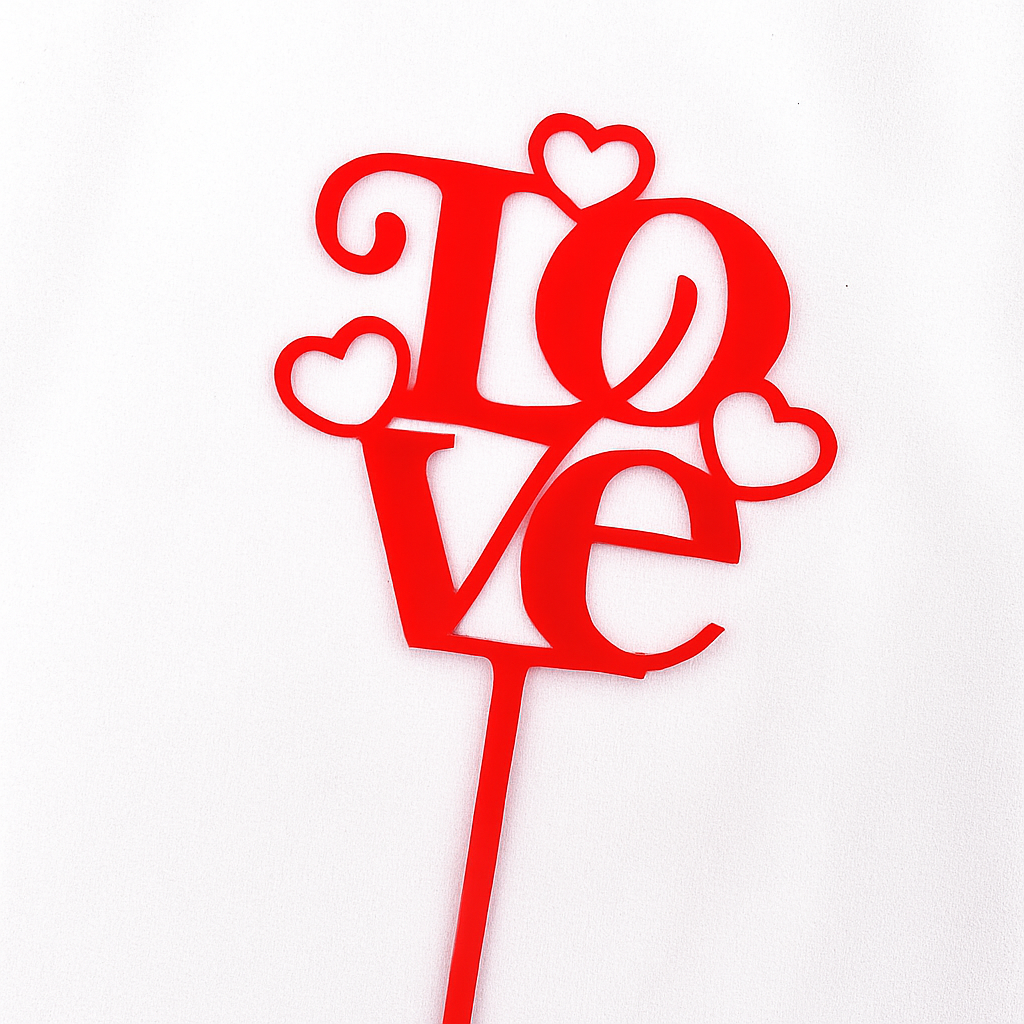 LOVE Caketopper Rot – Acryl Tortenstecker mit Herzen