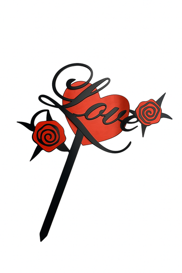 Love Herz Caketopper mit Rosen – Tattoo Stil Tortenstecker für Hochzeit, Valentinstag & Rockabilly Deko