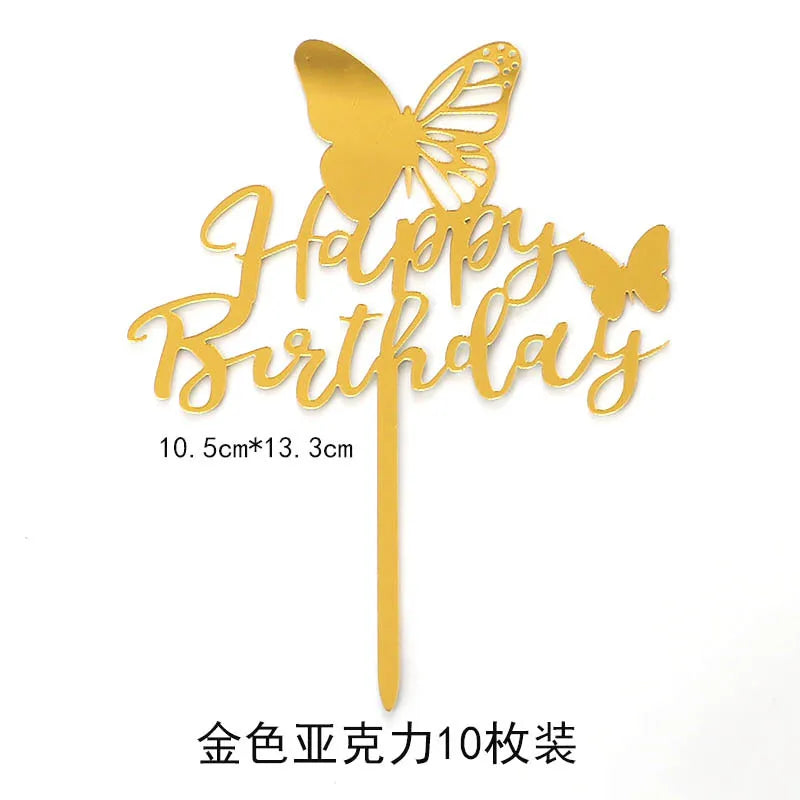Goldene „Happy Birthday“ Torten Dekoration mit Schmetterlingen – 10,5 cm x 13,3 cm für Geburtstagsfeier & Jubiläum