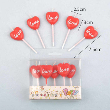 „Love“-Herzkerzen – Romantische Tortendeko im 5er-Set – Perfekt für Valentinstag, Hochzeit & Jahrestage