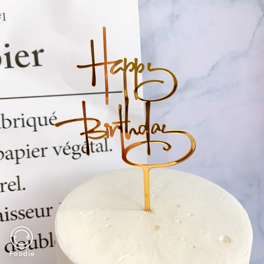 „Happy Birthday“ Caketopper – Roségoldene Torten Dekoration in moderner Handschrift