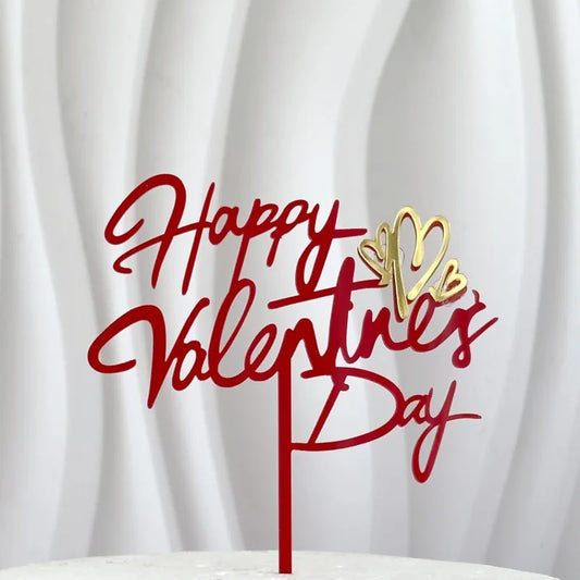 Valentinstag Caketopper Rot Gold – Happy Valentine’s Day Tortenstecker mit Herzen für Liebe, Hochzeit & Romantik