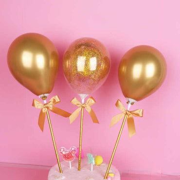 Ballon Caketopper Rosa & Pink – Mini Luftballons mit Stäben & Schleifen für Geburtstag, Babyparty & Tortendeko