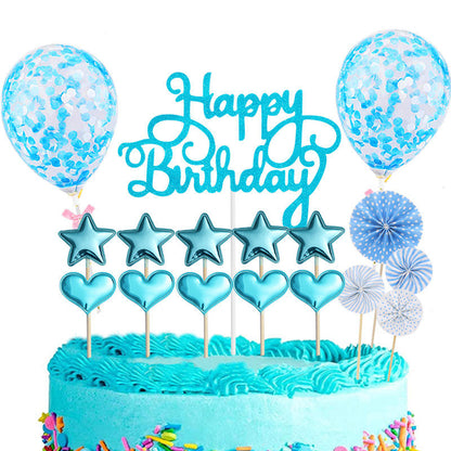 Happy Birthday Caketopper Set Gold – Glitzernde Torten Deko mit Sternen, Herzen & Ballons für Geburtstag & Party
