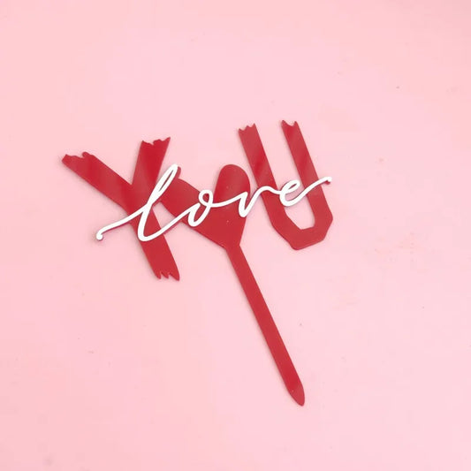 „Love You“ Caketopper – modernes Design in Rot & Weiß für romantische Torten